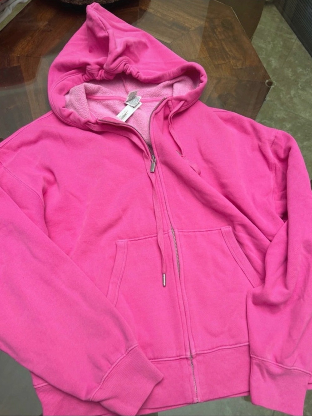 Victoria's Secret Hot Pink Hooded Zip-Up Sweatshirt
